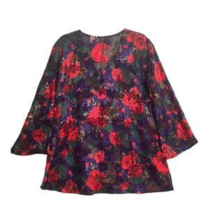Vintage Victoria's Secret Floral Kimono Top Womens Small Gold Label Red Purple